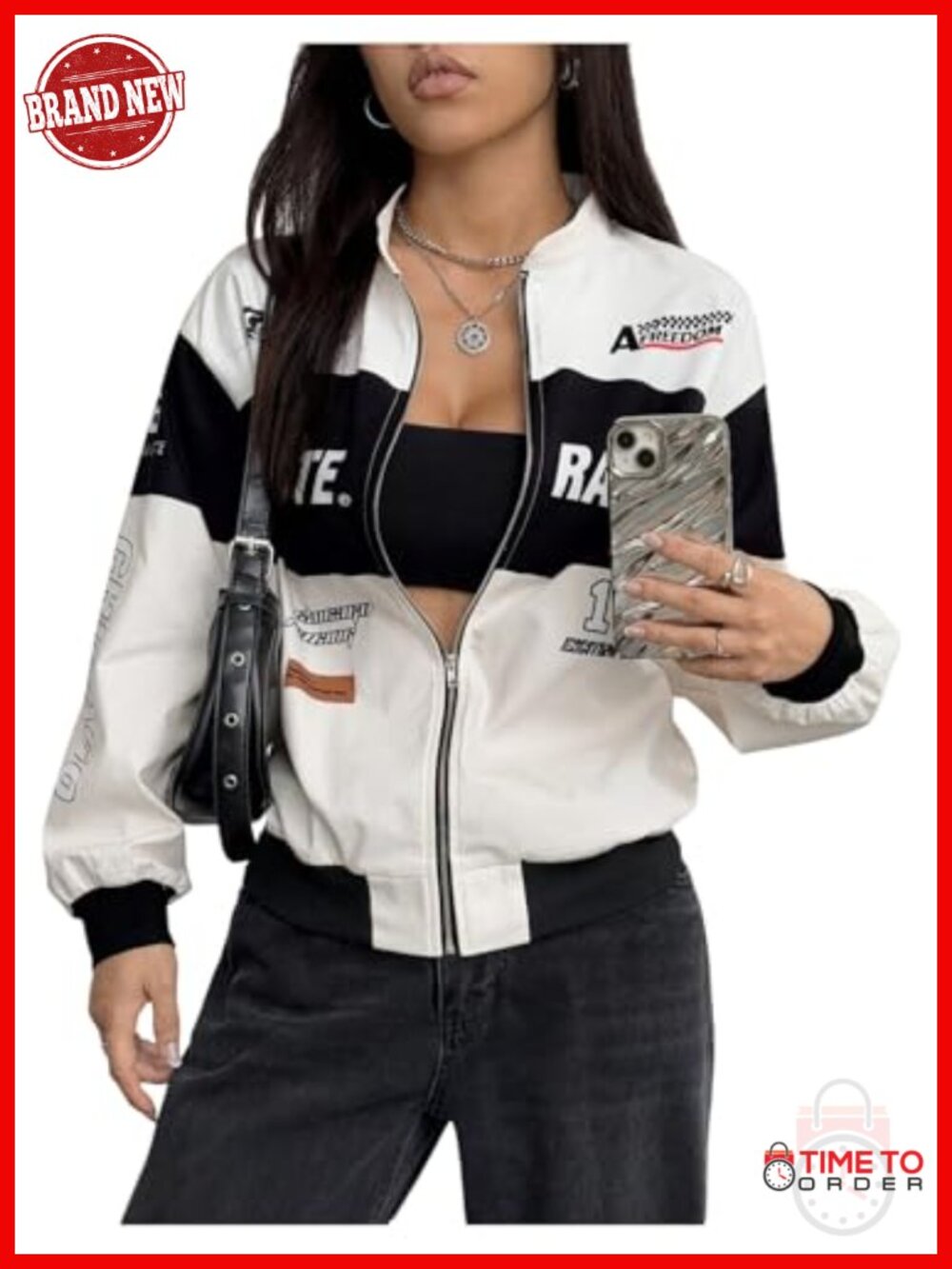 Vintage Bomber Jacket Color Block Streetwear Casual Zip Up
